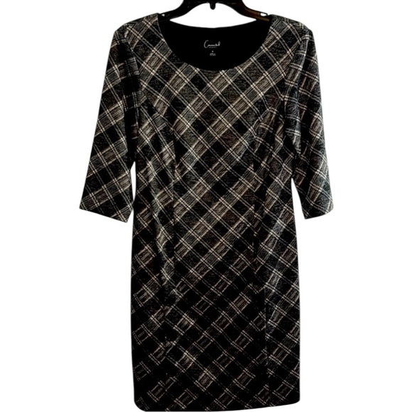 Connected Apparel Dress,‎ Midi, Sheath, 3/4 Sleeve, Black Grey Plaid, Size 6 NWT - Picture 1 of 11
